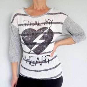Stranded Steal My Heart gray and white stripe print knit sweater top size small